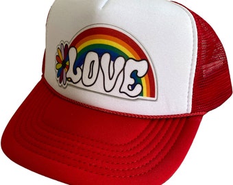 Vintage All You Need is Love Cap Snapback Trucker Hat Red  display picture 3