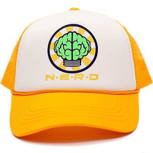 Nerd Trucker Hat Mesh Hat Vintage Snapback Hat Yellow