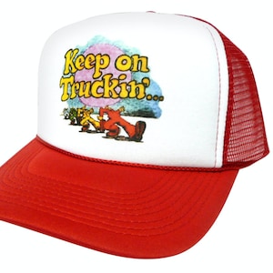 Keep on Truckin' Trucker Hat Mesh Hat Vintage Snapback Hat Red