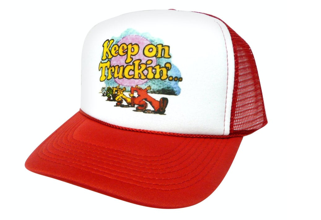 Keep on Truckin' Trucker Hat Mesh Hat Vintage Snapback Hat Red