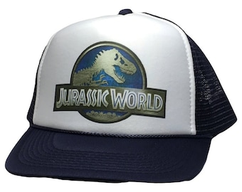 Jurassic World Trucker Hat Mesh Hat Vintage Snapback Hat Navy Blue