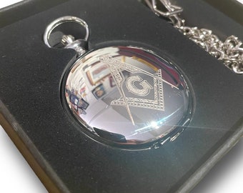 Reloj de bolsillo masónico: cazador completo masónico de plata con cadena Albert