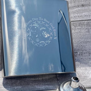Custom Engraved Photo Hip Flask - Personalized Stainless Steel 6oz Flask
