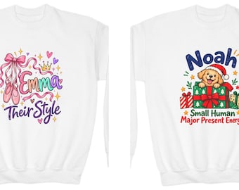 Personalized Youth Christmas Sweatshirt, Custom Name, Ballet or Puppy Design
