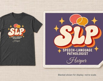Personalized SLP Shirt or Sherpa Blanket, Custom Name Speech Language Pathologist Gift, Retro Design