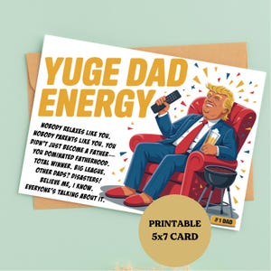 Energía de papá, Tarjeta divertida del Día del Padre de Trump, Tarjeta imprimible del Día del Padre, Tarjeta de 13x18 cm, Tarjeta del Día del Padre de Trump, Descarga instantánea en PDF, Regalo para papá