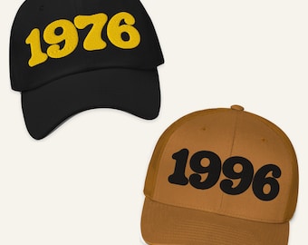 Personalized Birth Year Hat Retro Year Embroidery Dad Hat or Trucker Hat Milestone Birthday Gift