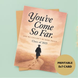 You've Come So Far Abschlusskarte, 5x7 druckbare Karte, Klasse von 2025, digitaler Download, Ermutigungsgeschenk für Schützlinge, sofortiger Download PDF