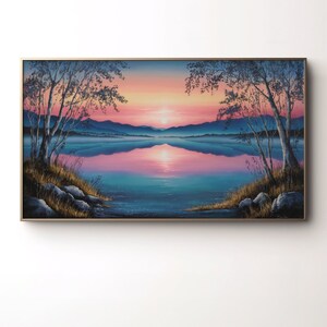 Serenity Lake Frame TV Art, Ölkunst TV-Dekor, Malerischer Tv-Bildschirmschoner Jpg, Landschaftskunst für Frame TV