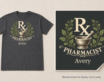 Personalized Pharmacist Shirt or Sherpa Blanket, Custom Name Pharmacy Gift, Vintage Apothecary Design