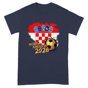 T-shirt with Croatia flag map and soccer ball, "North America 2026" text.