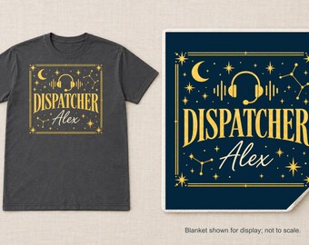 Personalized Dispatcher Shirt or Sherpa Blanket, Custom Name Dispatch Gift, Celestial Headset Design