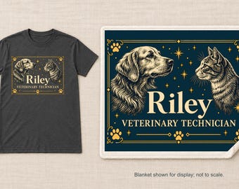 Personalized Veterinary Technician Shirt or Sherpa Blanket, Custom Name Vet Tech Gift, Dog and Cat Art