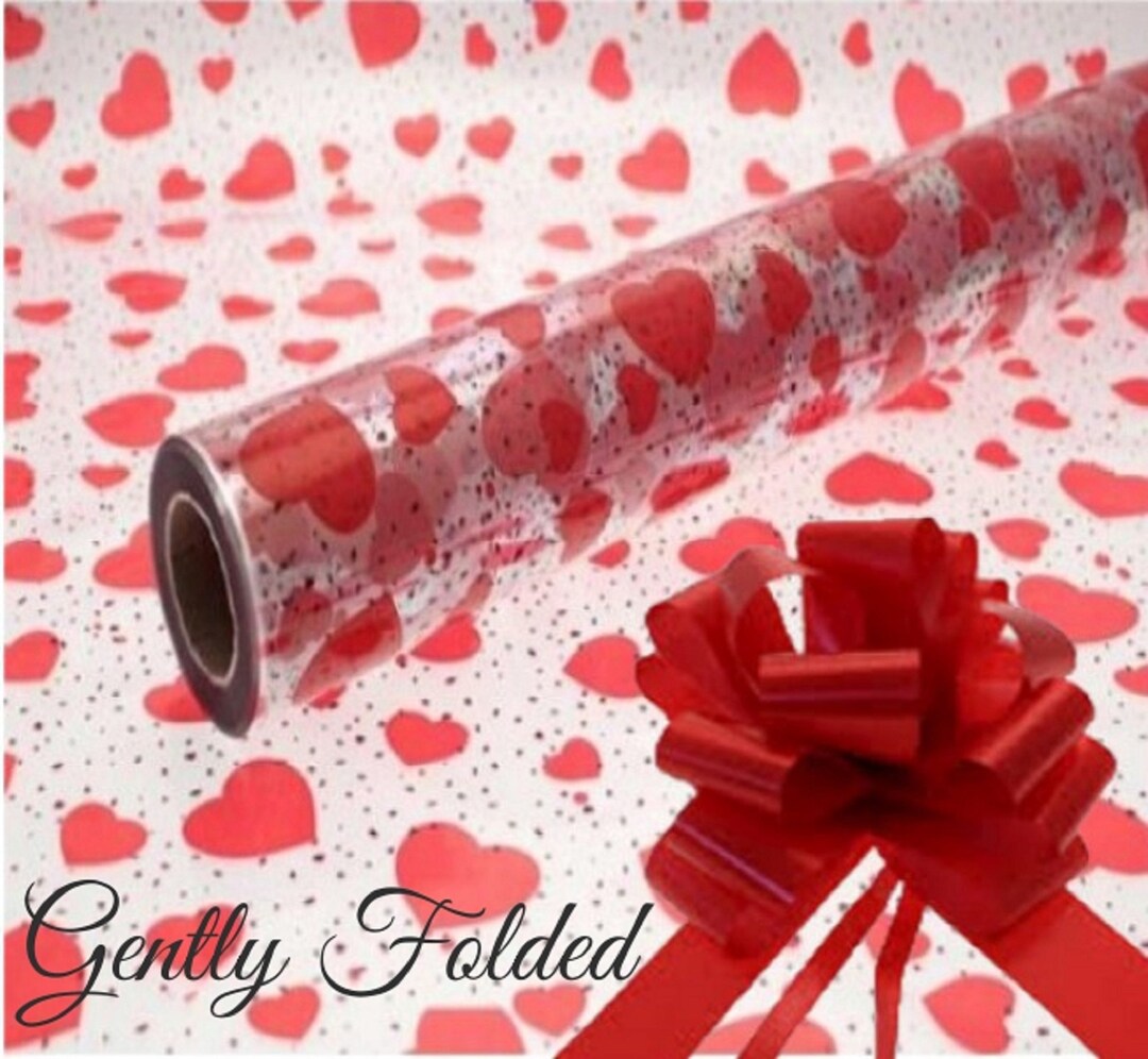 VALENTINE Cellophane Gift Wrap Inc. BOW Red Heart Christmas Etsy UK
