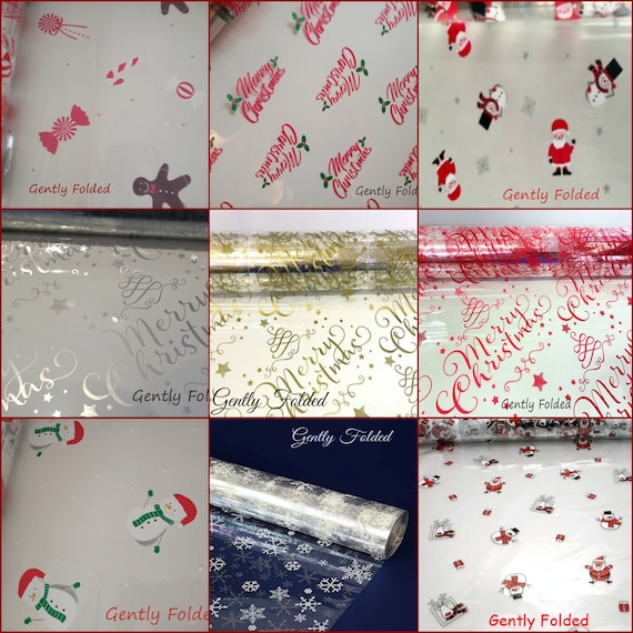 CHRISTMAS CELLOPHANE GIFT Wrap Hamper Flowers Sweet Tree Cakes Cookies Gifts Bouquet Bottles Cuddly toys