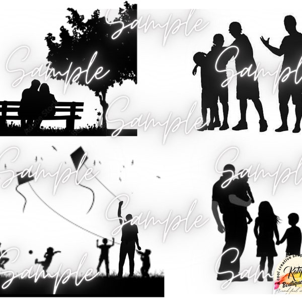 Family silhouette edible printed cake topper