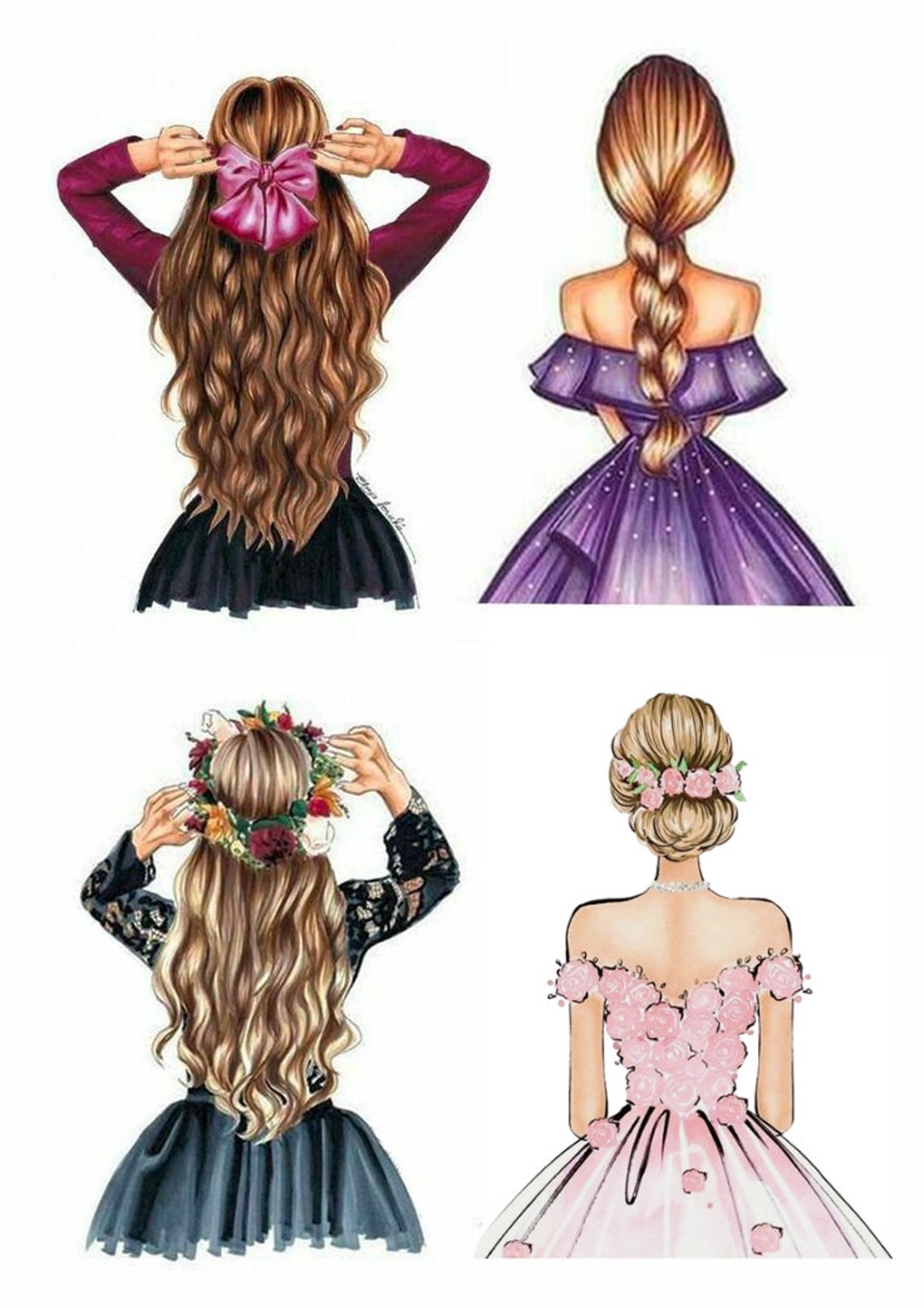 Girl in Dress Drawing Woman Mom Femme Edible Printed Cake Topper Etsy