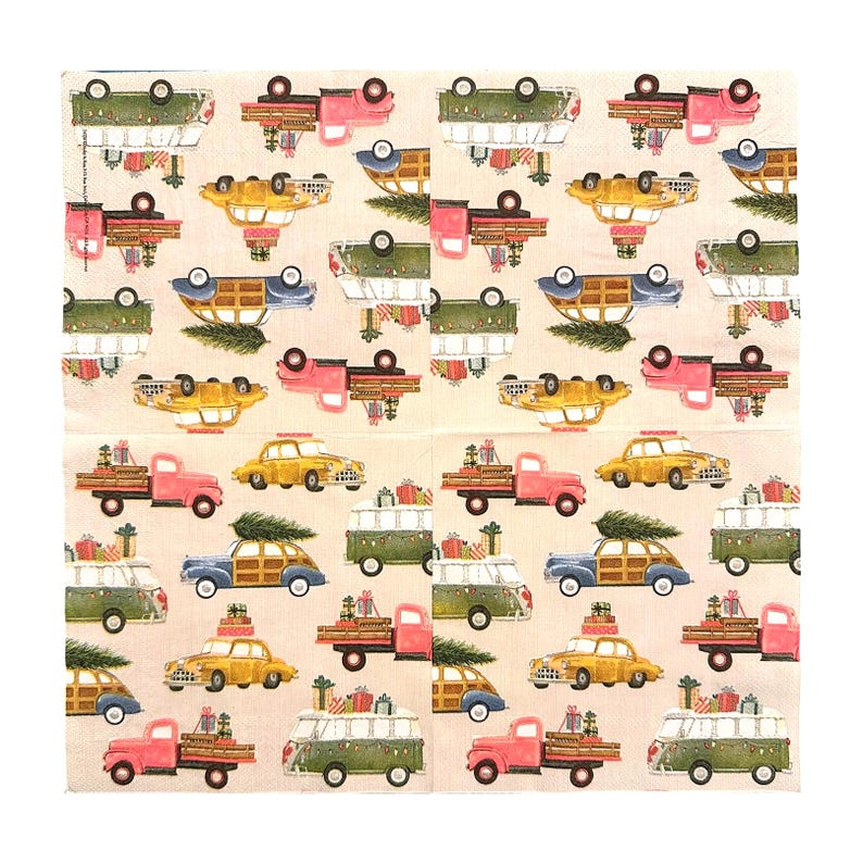 2 Decoupage Paper Christmas Luncheon Napkins With Vintage Cars & Trucks ...