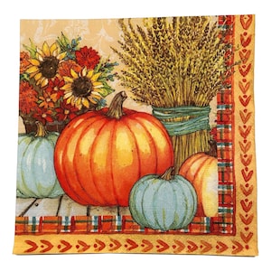 2 Decoupage Paper Dinner Napkins for Fall with Orange & Blue Pumpkins