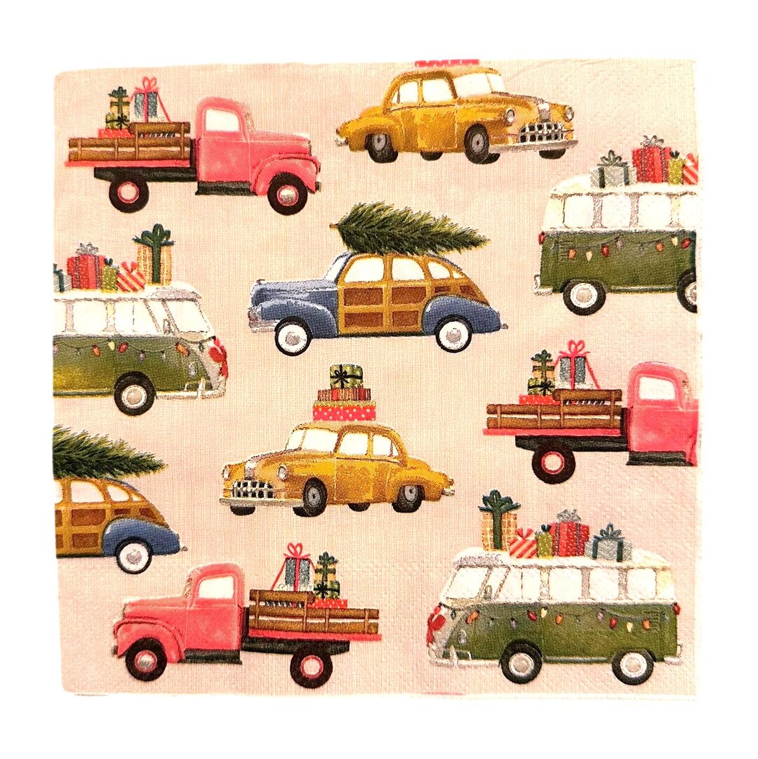 2 Decoupage Paper Christmas Luncheon Napkins With Vintage Cars & Trucks ...