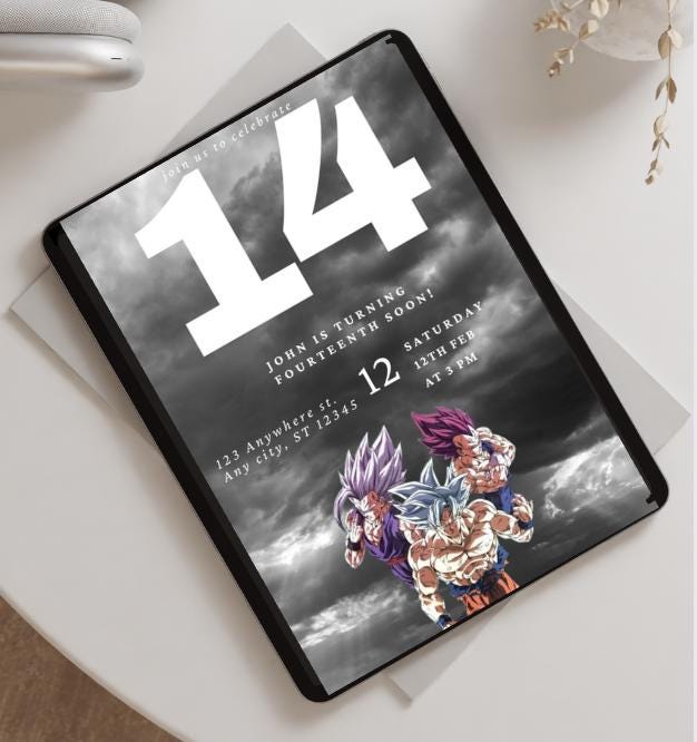 Dragon Ball Z Theme Birthday Editable Template Invitation
