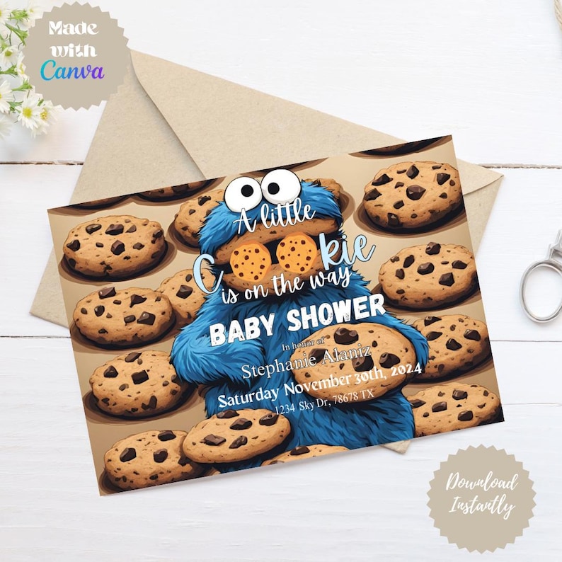 Cookie Monster Baby Shower Invitation Template - Etsy