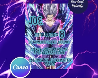 Dragon Ball Z Theme Birthday Editable Template Invitation
