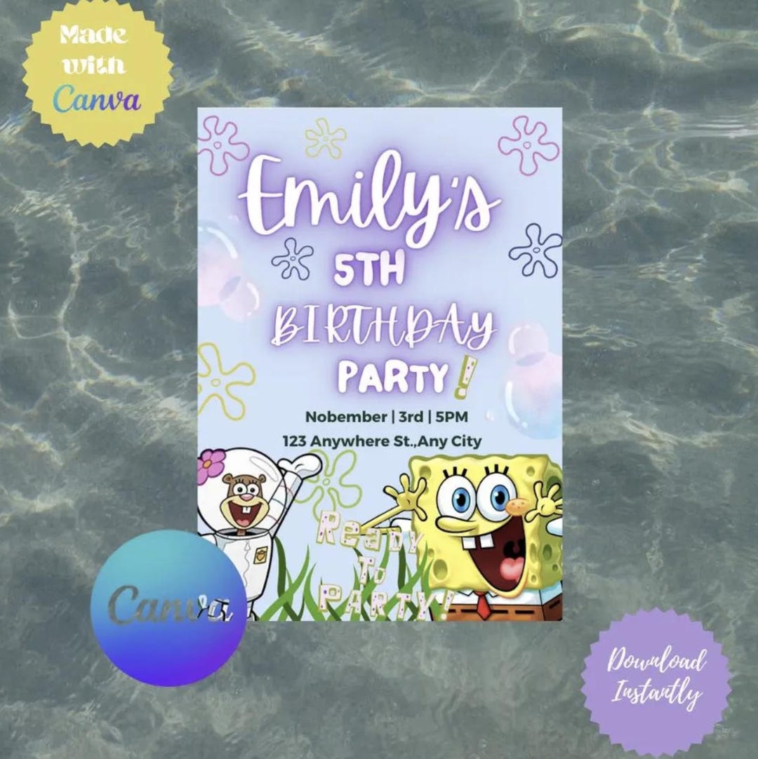 Spongebob Birthday Editable Template Invitation - Etsy