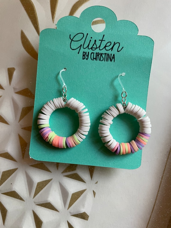 Heishi Bead Hoop Earrings Pastel Earrings Earrings for Sensitive