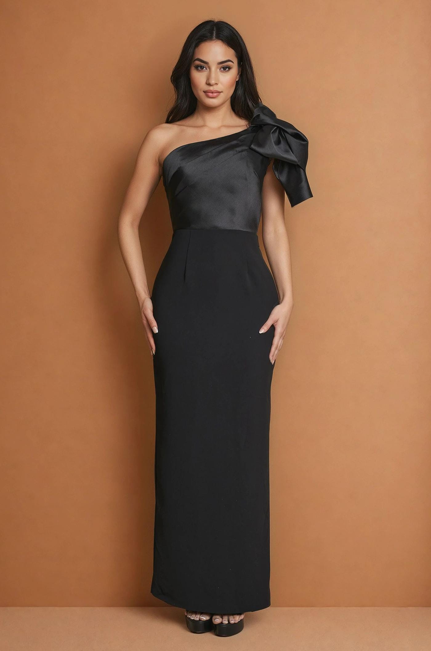chinese dress ladies Dressing Up Black One Shoulder Maxi Dress With Open Back Detail – Club L  London main image 0