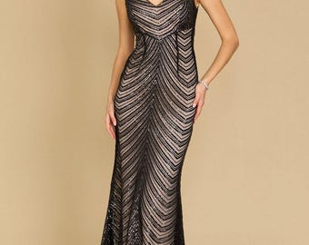 Long Formal Fitted Black Tie Evening Dress