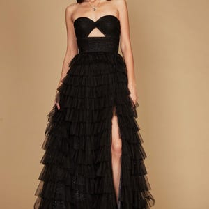 Strapless Ruffle Skirt Prom Ball Gown