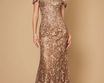 Off Shoulder Vintage Lace Mother of The Bride Evening Dress