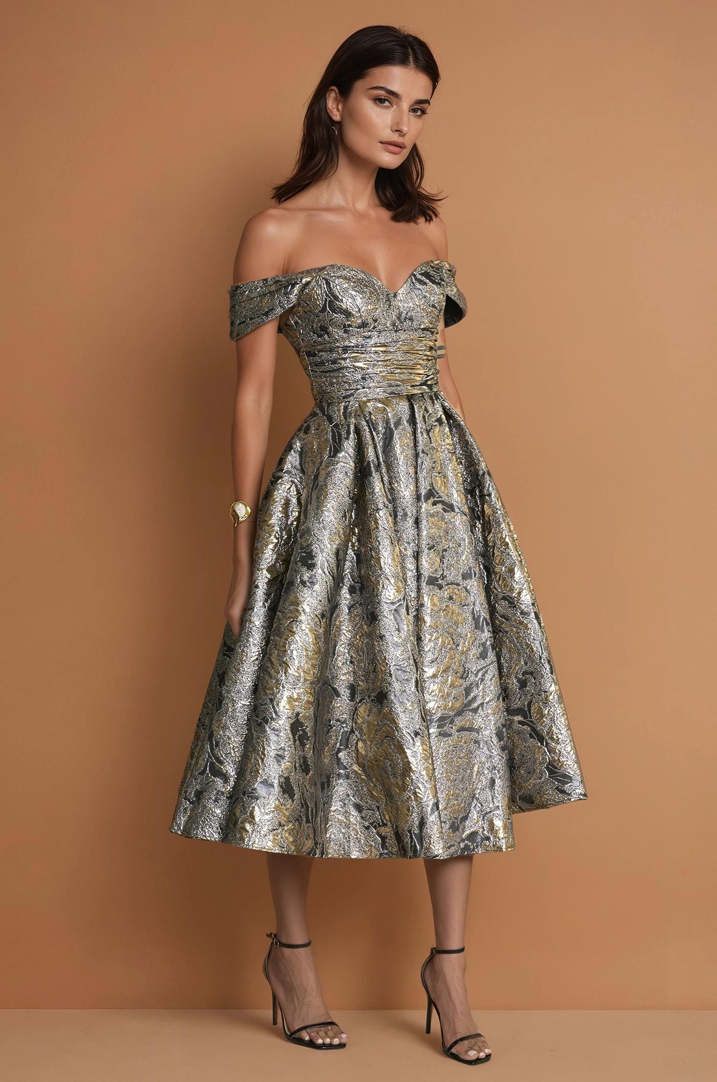 gold lame party dress HIP WRAP SLIT MIDI DRESS IN GOLD - SIS LABEL main image 0