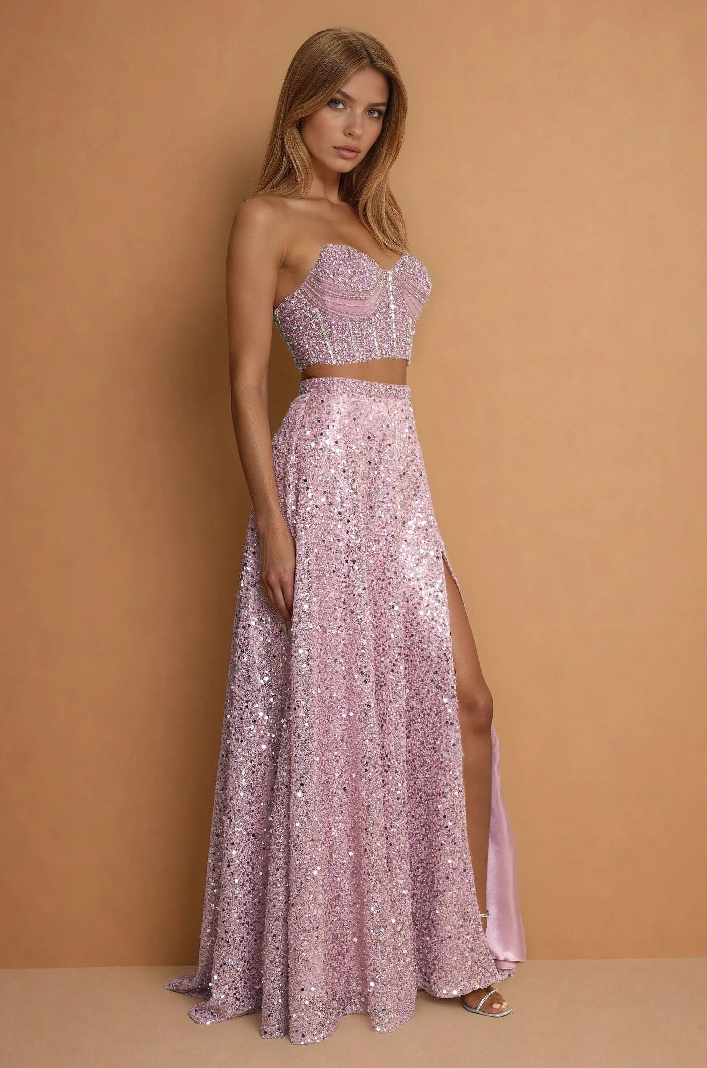 two piece glitter dress Silver