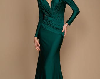 Long Sleeve Formal Fitted Evening Dress