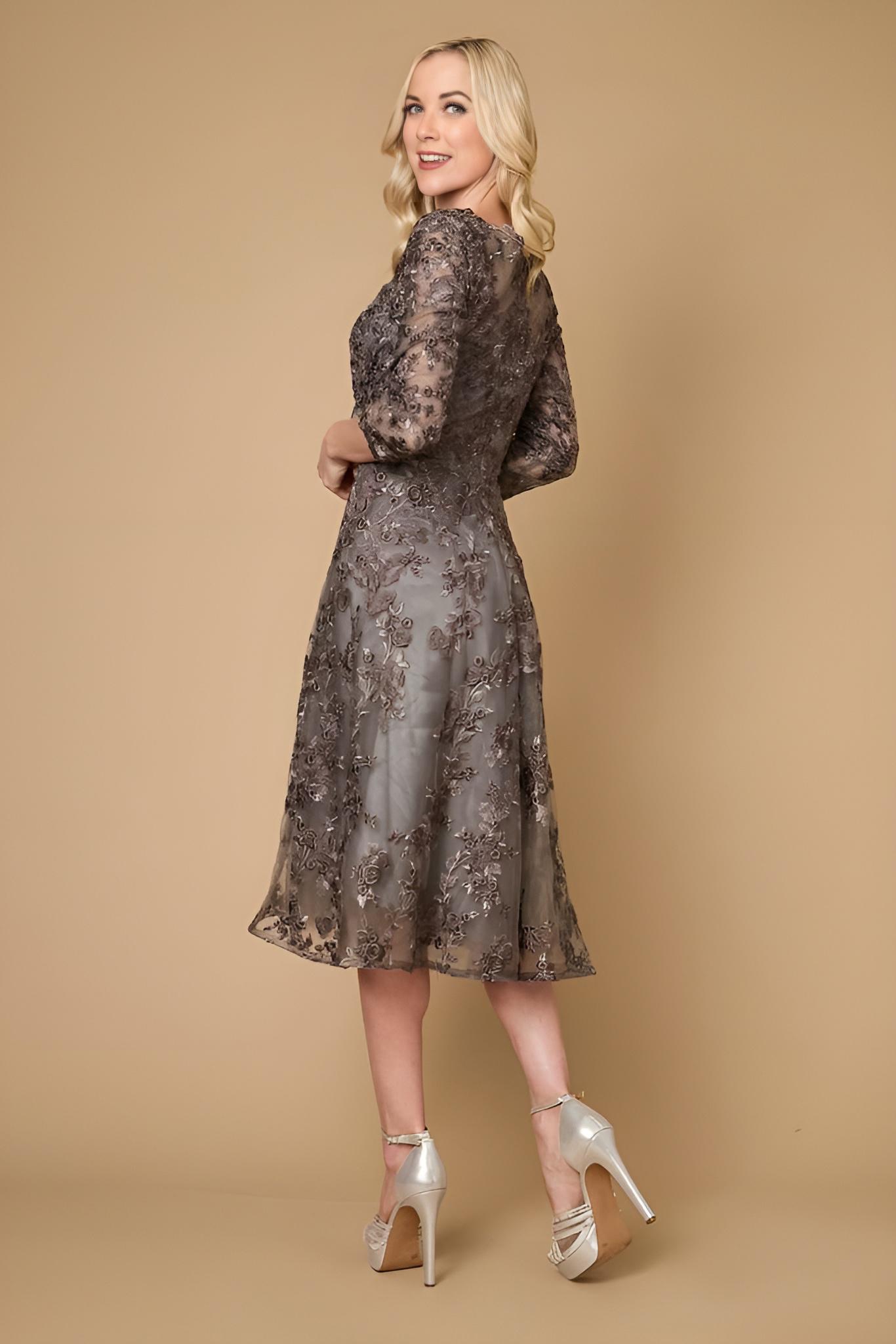 Lace Long Sleeve Cocktail Mother of the Bride and Groom Dresses