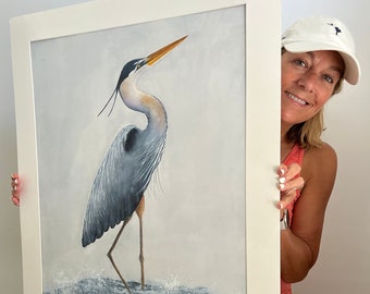 Great Blue Heron Watercolor Giclee Print, "Wading Heron"