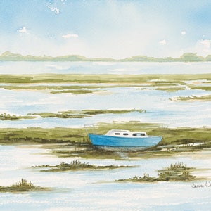Note Cards, Little Blue Boat of Hilton Head, Prints from Original Watercolor Painting, Set of 10