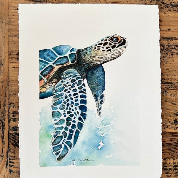 Blue Loggerhead Turtle, Giclee Print of Original Fine Art Watercolor Painting