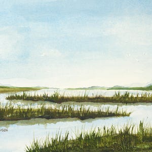 &quot;Hilton Head Island Marsh, &quot;&quot;Original Fine Art&quot;&quot; Aquarell Gemälde, mit Passepartout & gerahmt 20 x 26&quot;