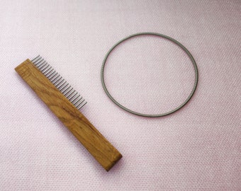 Set of Wood weft comb (beater) and  middle spring for 21 hooks round and 14 hooks rectangular MissionXGoods speedweve type looms.