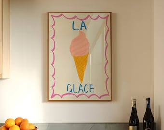 La Glace, Ice Cream Food Print, Trendy Kitchen Wall Art, Colourful Food Illustration, A2 Foodie Poster, Dining Room Decor