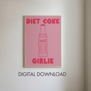 Impresión de Coca-Cola Light Girlie, arte mural con tipografía moderna, póster rosa de moda, impresión para cocina, arte para comedor, descarga digital
