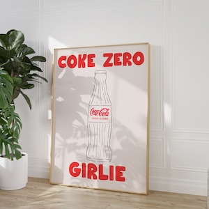 Coke Zero Art Work, Retro Drink Wall Art, Fun Home Decor, Coke Zero Gift Ideas, Trendy Kitchen Decor, Girly Drink Poster, Red Kitchen Art