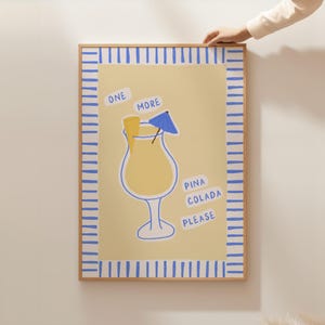 Póster de cóctel, impresión de piña colada, arte mural para carrito de bar, impresión colorida de cóctel, impresión colorida para el hogar, letrero de cóctel, arte mural moderno