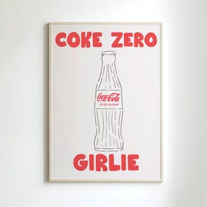 Coke Zero Art, Soda Wall Art, Girly Drink Art Poster, Red Kitchen Art Wall Print, Drink Art Work Digital Print, Coke Zero Gift Idea