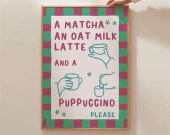 Personalisable Coffee Print, Custom Dog Illustration Art, Puppuccino Wall Art, Coffee Wall Art, Cute Couple Personalised Art, Custom Pet Art