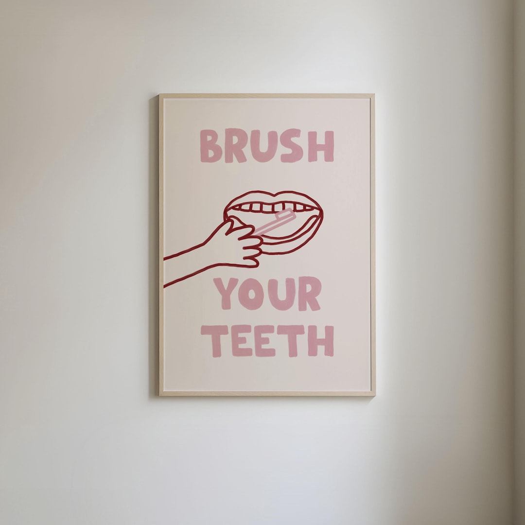 Fun Bathroom Print, Brush Your Teeth Poster, Kids Bathroom Wall Art ...