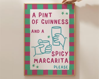 Pub Print, Custom Couple Art Print, Wine Illustration, Cocktail Print, Beer Print, Personalised Drink Print, Bar Cart Wall Decor